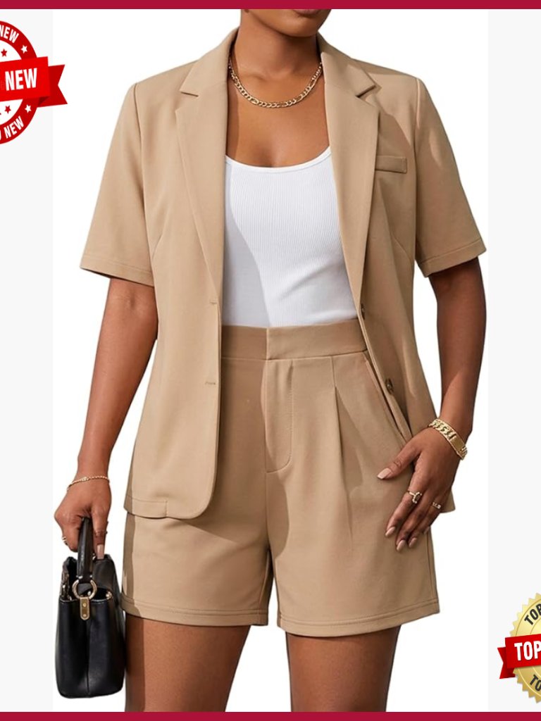 Women's Short Sleeve Blazer Wide Leg Shorts Set Business Casual Outfit